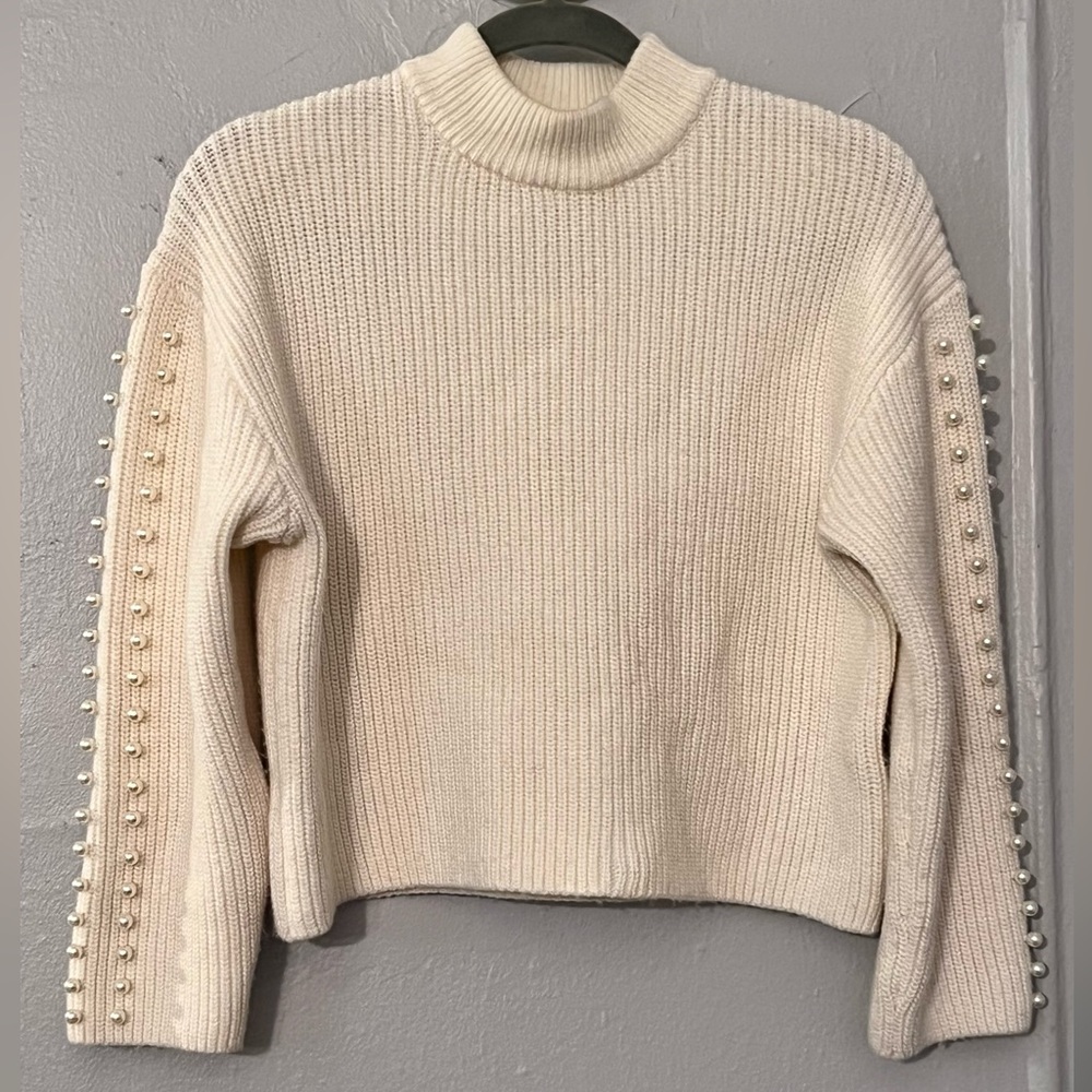H&M Cream Mockneck Long-sleeve Sweater with Pearl Accents